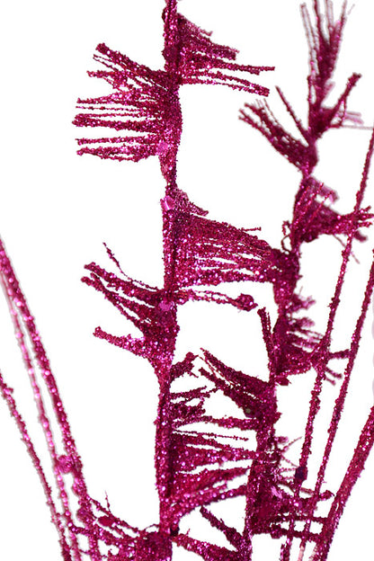 35" Glitter Mica Mini Leaf Grass Spray Hot Pink