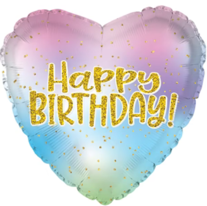 17" Heart Foil Balloon Happy Birthday Pastel Iridescent
