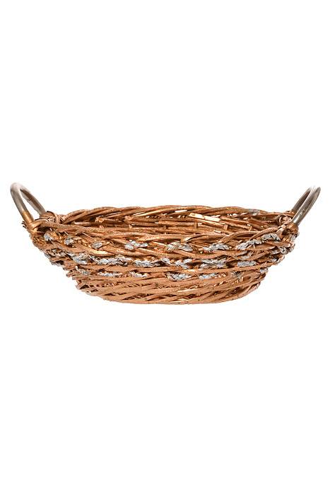 17" X 6" Round Painted Gold Willow Basket W/ Silver Trim