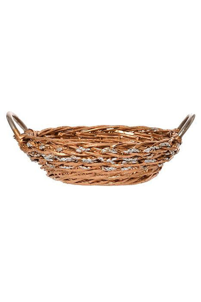 17" X 6" Round Painted Gold Willow Basket W/ Silver Trim