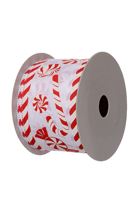 2.5" X 10Yds Wired Satin Peppermint Candy Cane Ribbon White/Red