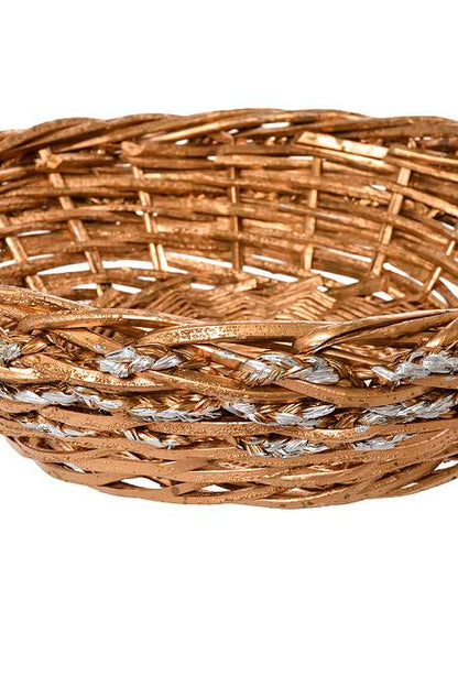 17" X 6" Round Painted Gold Willow Basket W/ Silver Trim