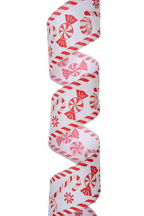 2.5" X 10Yds Wired Satin Peppermint Candy Cane Ribbon White/Red