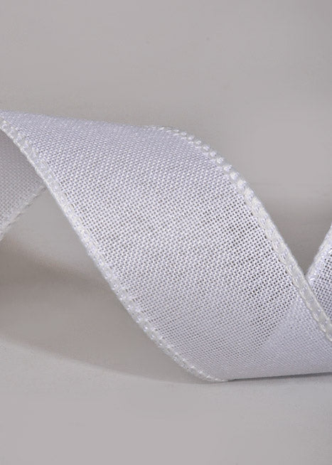 1.5" X 10Yds Wired Poly Linen Ribbon White