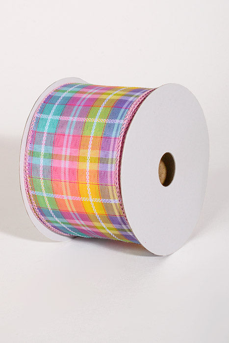 2.5" x 10Yds Wired Kennedy Woven Plaid Ribbon Pastel Colors