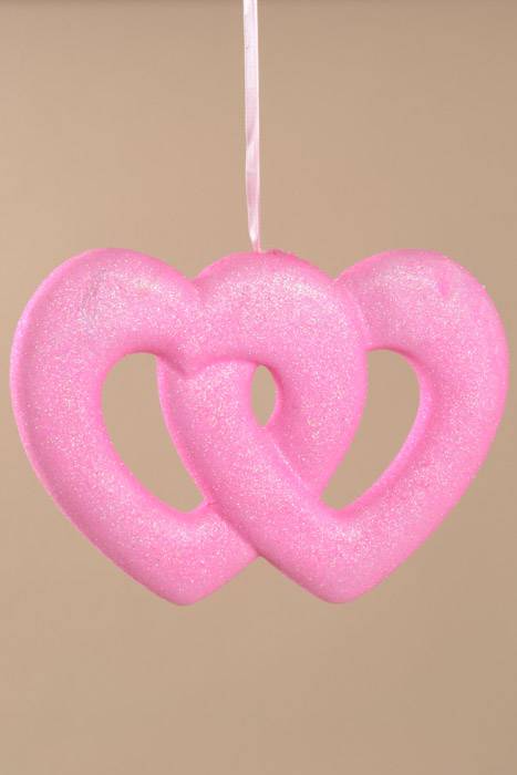 10.5" Glitter Double Open Heart Hanging Pink