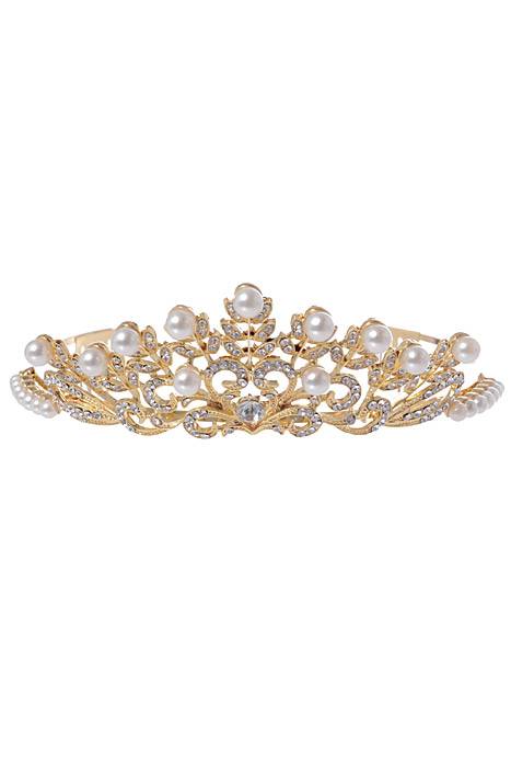 2" Rhinestone W/ Pearl Tiara Gold