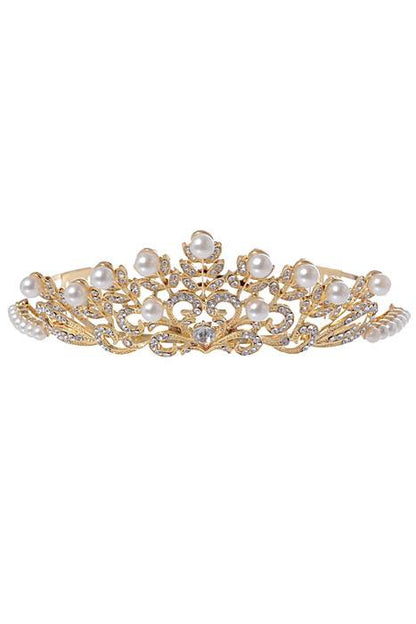 2" Rhinestone W/ Pearl Tiara Gold