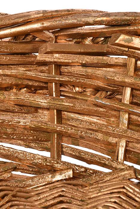 17" X 6" Round Painted Gold Willow Basket W/ Silver Trim