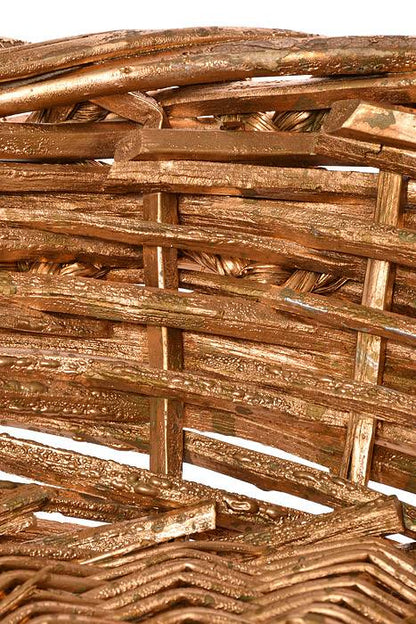 17" X 6" Round Painted Gold Willow Basket W/ Silver Trim