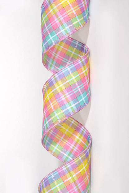 2.5" x 10Yds Wired Kennedy Woven Plaid Ribbon Pastel Colors