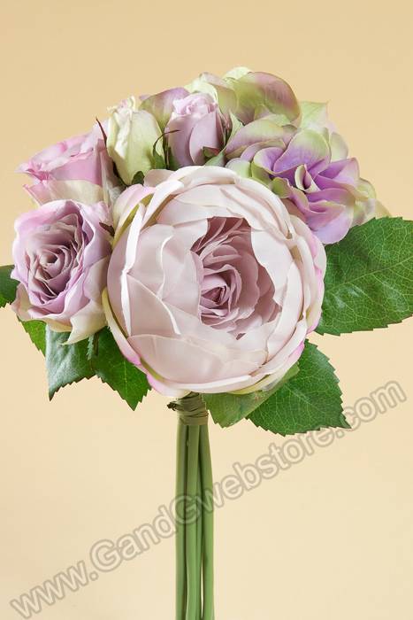 11&quot; Hydrangea/rose/peony Bouquet Lavender/green