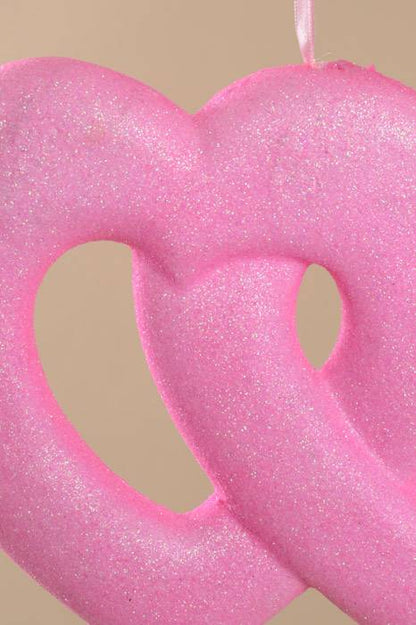 10.5" Glitter Double Open Heart Hanging Pink