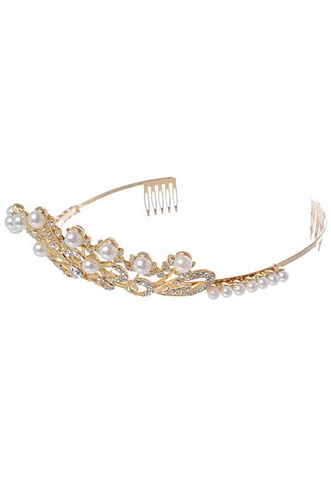 2" Rhinestone W/ Pearl Tiara Gold