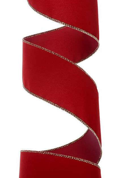 2.5" X 50yds Holiday Velvet Wired Ribbon Holiday Red/gold