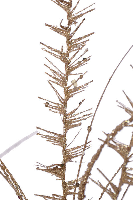 35" Glitter Mica Mini Leaf Grass Spray Champagne