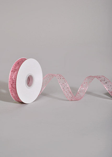 5/8" X 25Yds Wired Sparkle Sheer Ribbon Pink