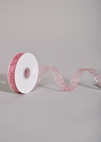 5/8" X 25Yds Wired Sparkle Sheer Ribbon Pink