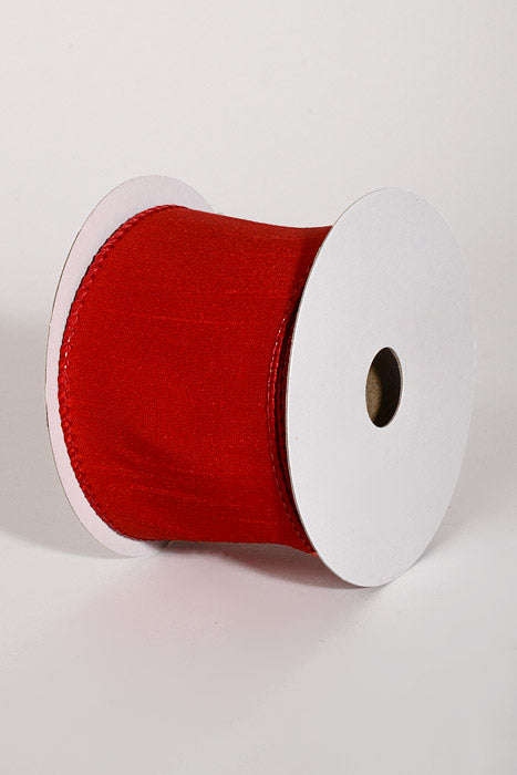 2.5" X 10Yds Wired Faux Dupion Ribbon Red