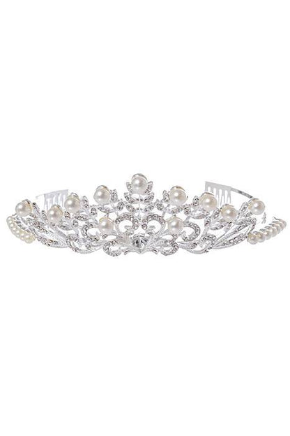 2" Rhinestone W/ Pearl Tiara Silver