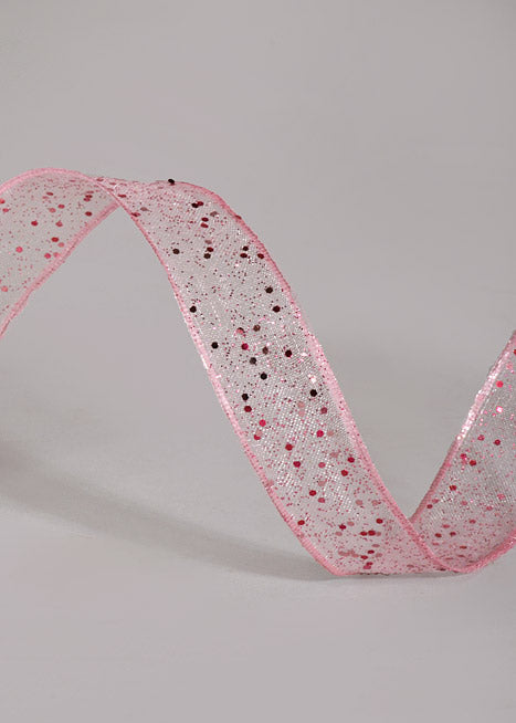 5/8" X 25Yds Wired Sparkle Sheer Ribbon Pink