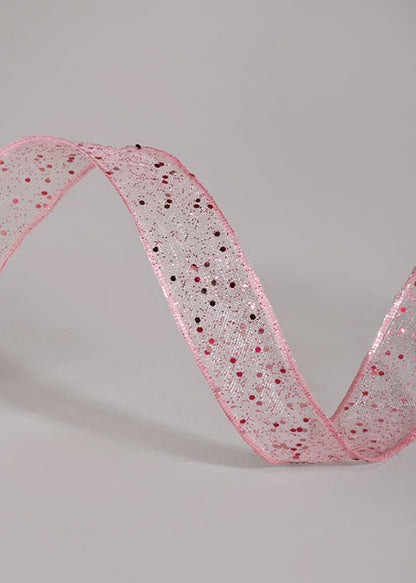 5/8" X 25Yds Wired Sparkle Sheer Ribbon Pink