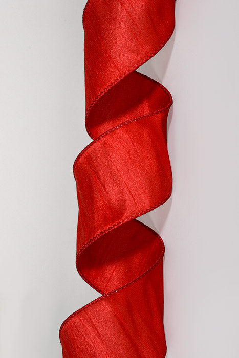 2.5" X 10Yds Wired Faux Dupion Ribbon Red