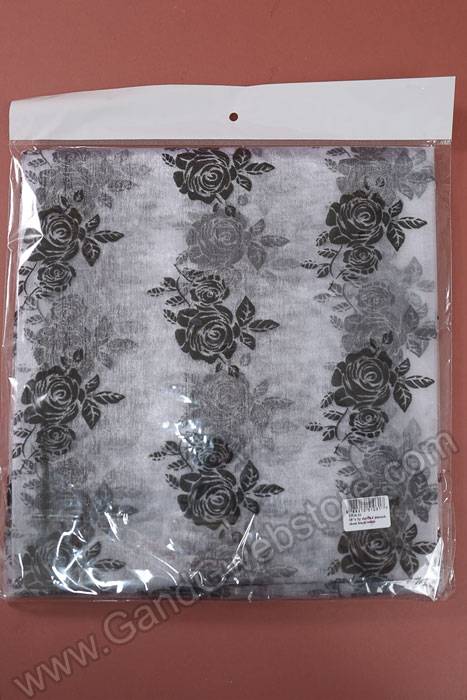 28" X 3yds Sheer Flocked Damask Sheet Black/white