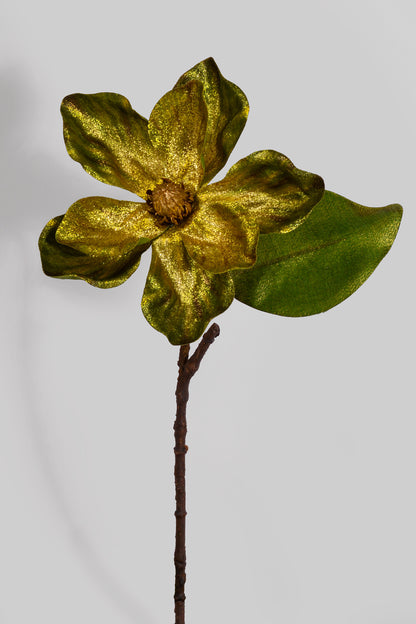 17" Metallic Glitter Magnolia Stem Green/Gold