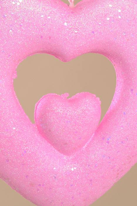 10" Glitter Open Double Heart Hanging Pink