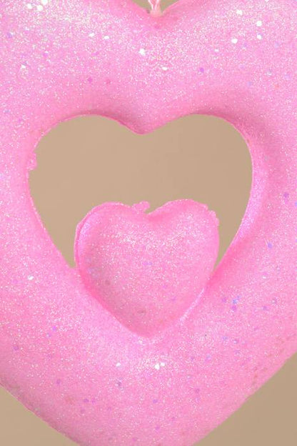 10" Glitter Open Double Heart Hanging Pink