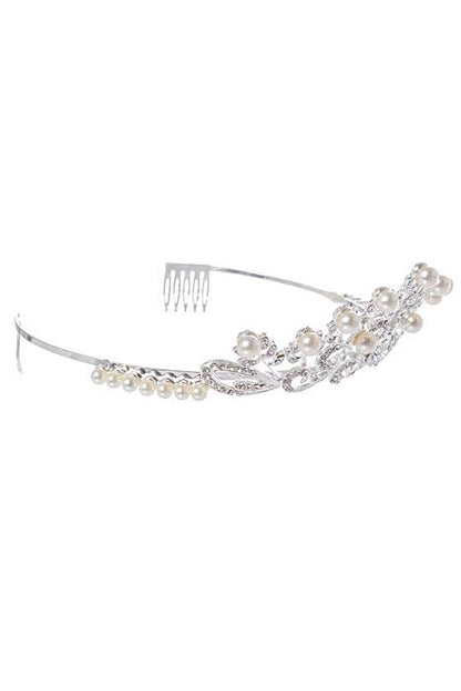 2" Rhinestone W/ Pearl Tiara Silver