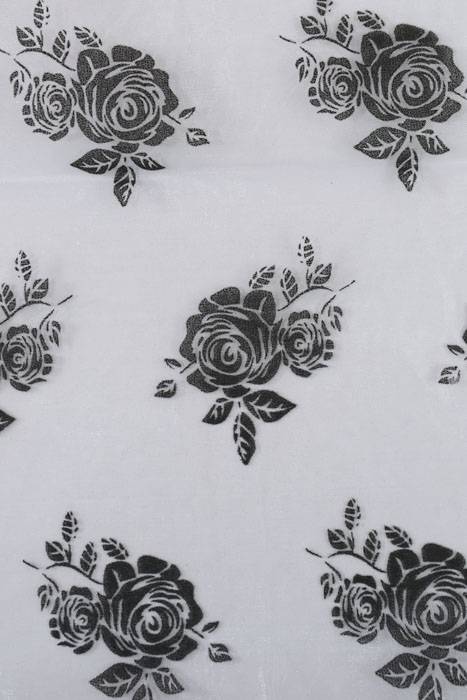28" X 3yds Sheer Flocked Damask Sheet Black/white