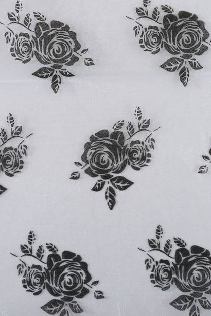 28" X 3yds Sheer Flocked Damask Sheet Black/white