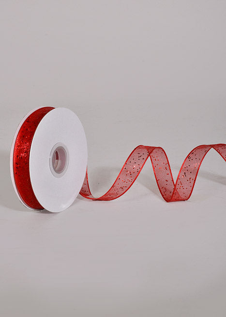 5/8" X 25Yds Wired Sparkle Sheer Ribbon Red