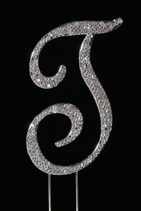 4.75" Rhinestone Letter "t" Cake Topper Silver
