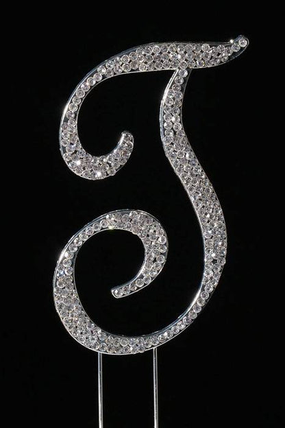 4.75" Rhinestone Letter "t" Cake Topper Silver