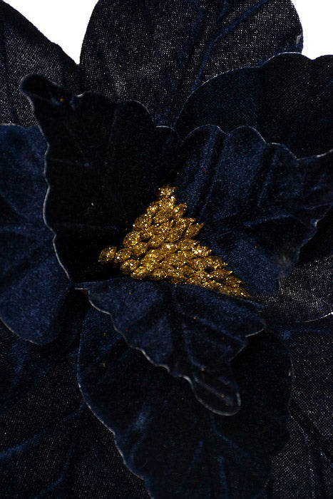 24" Velvet Glitter Center Poinsettia Stem Midnight Blue