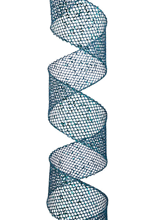 2.5" X 10Yds Wired Mega Glitter Netting Ribbons Teal