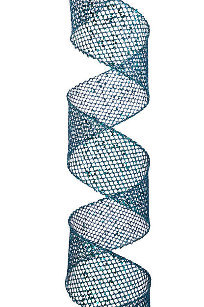 2.5" X 10Yds Wired Mega Glitter Netting Ribbons Teal