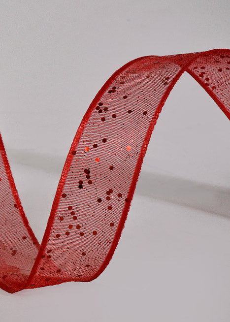 5/8" X 25Yds Wired Sparkle Sheer Ribbon Red