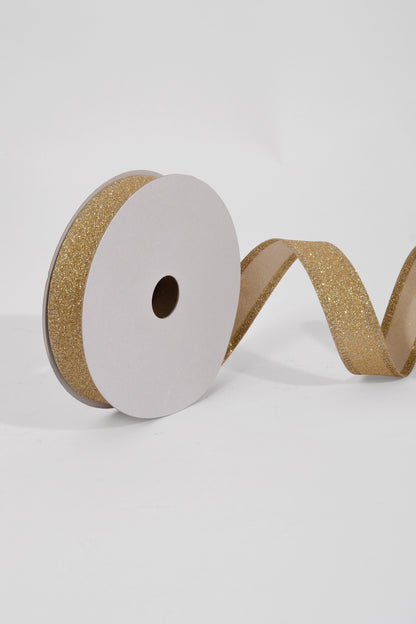 7/8" X 10Yds Wired All Flat Glitter Ribbon Champagne