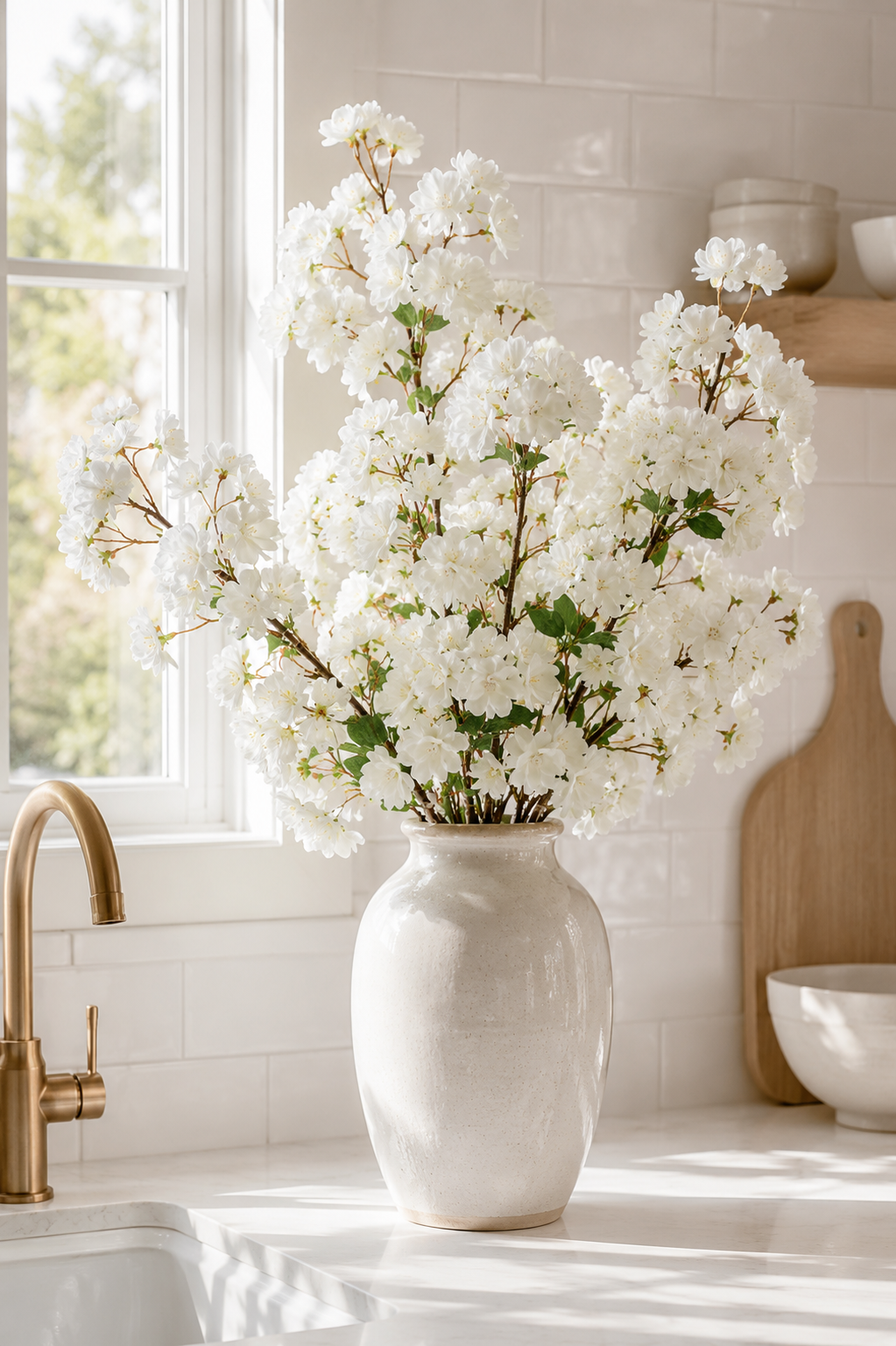 41" Silk Cherry Blossom Spray Cream