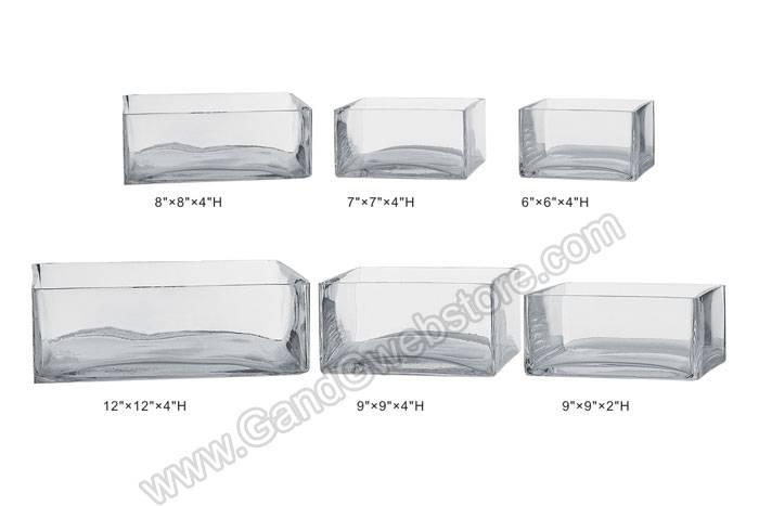 12" X 12" X 4" Square Glass Vase Clear