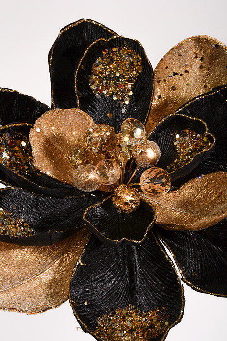 24" Iced Winter Magnolia Stem Black/Gold