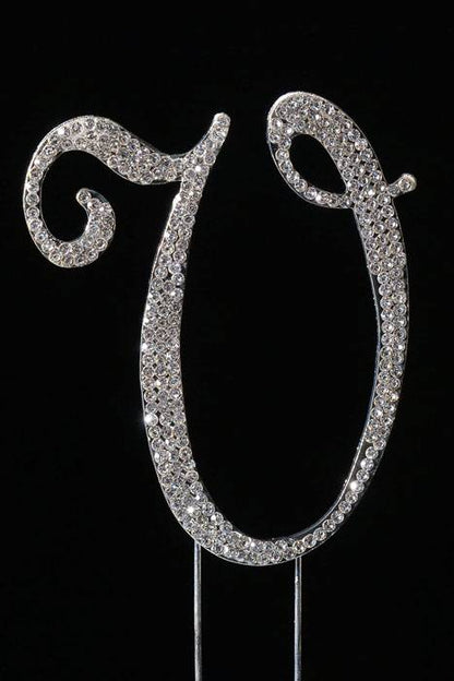 4.5" Rhinestone Letter "v" Cake Topper Silver