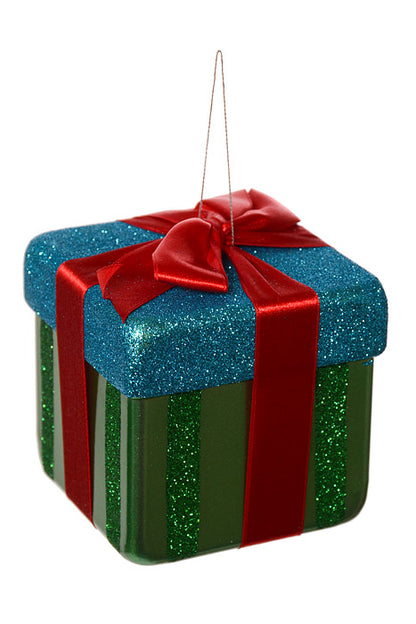 4" Glitter Gift Box Ornament Green/Red/Blue