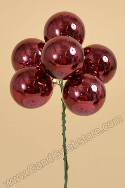 50mm Plastic Shiny Stem Ball Burgundy Pkg/6