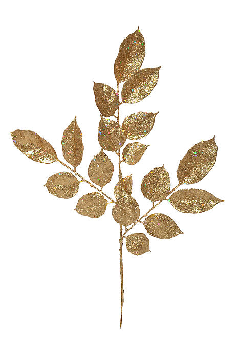 20" Glittered Salal Leaf Gold (Pkg/3)