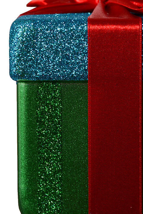 4" Glitter Gift Box Ornament Green/Red/Blue
